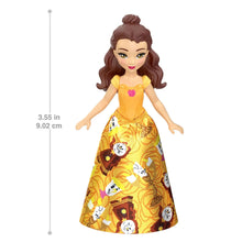 Princess doll in yellow-gold patterned dress with brown hair and companion figure