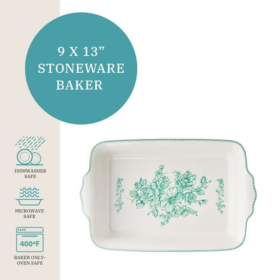 The Pioneer Woman Agatha Rectangular Baker with Lid, 9" x 13", Green