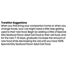 Transition suggestions text on dry cat food bag