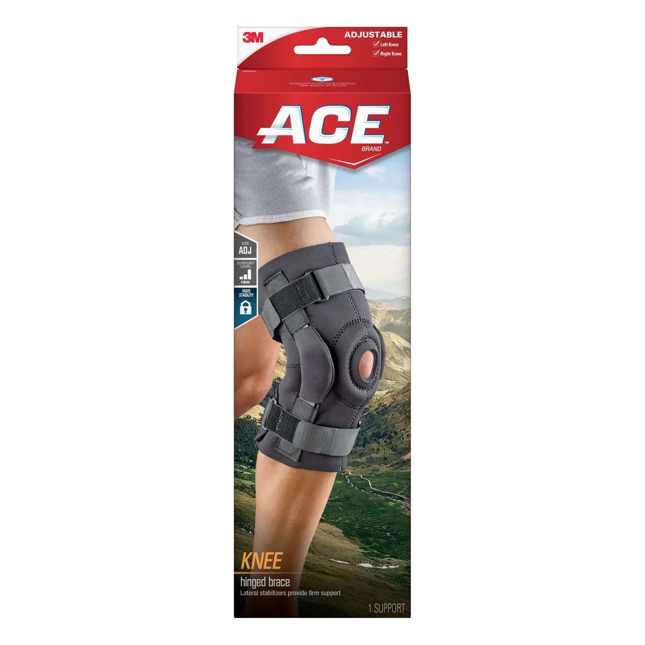 ACE Brand Hinged Knee Brace, Adjustable, Black, 1/Pack