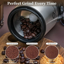 LINKChef coffee grinder with coffee beans in the chamber and visible grind stages