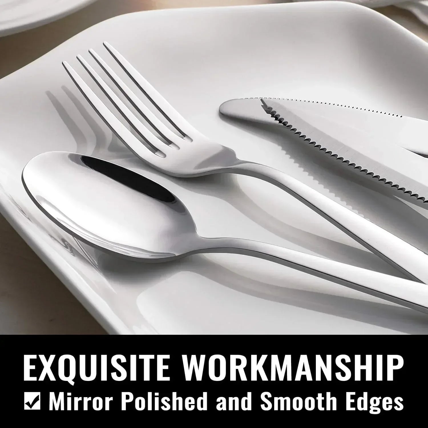 48-Piece Mirror Finished Black Silverware Set with Steak Knives, Black Flatware Set for 8, Stainless Steel Tableware Cutlery Set, Utensil Sets for Kitchen