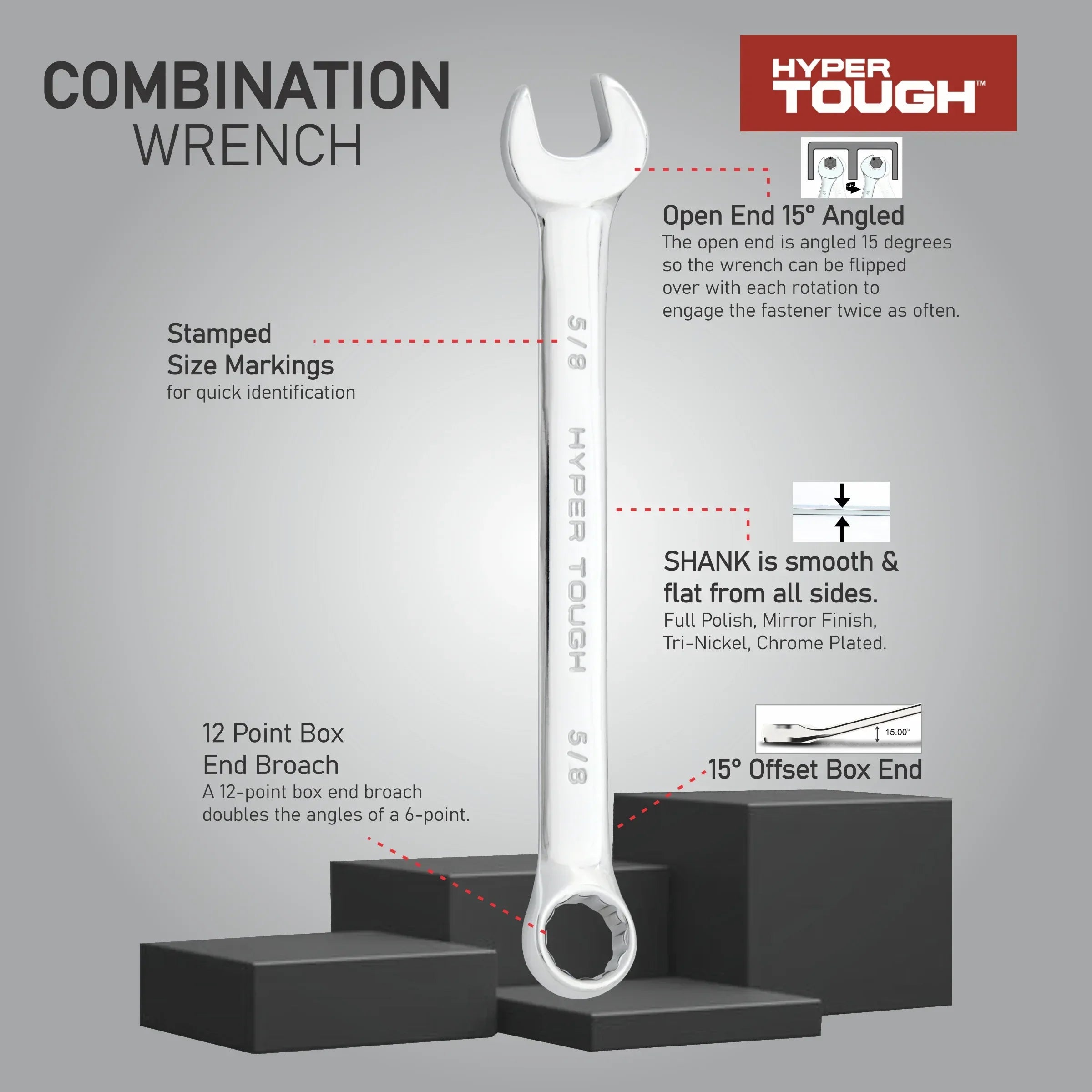 Hyper Tough 6-Piece SAE Combination Wrench Tool Set, Hand Tools