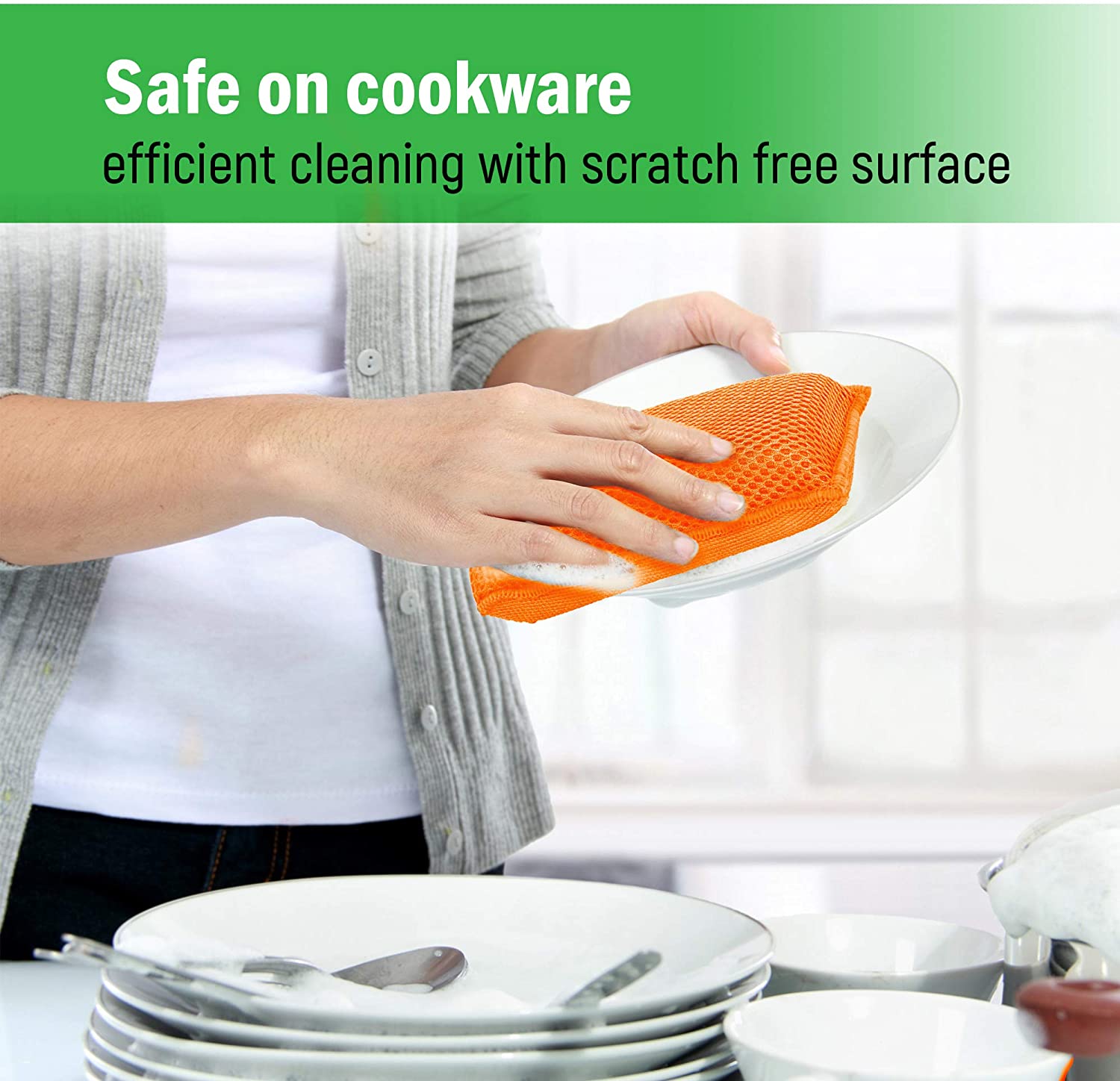 Miracle Microfiber Kitchen Sponge by Scrub-It - Non-Scratch Heavy Duty Dishwashing Cleaning sponges- Machine Washable- (Orange)