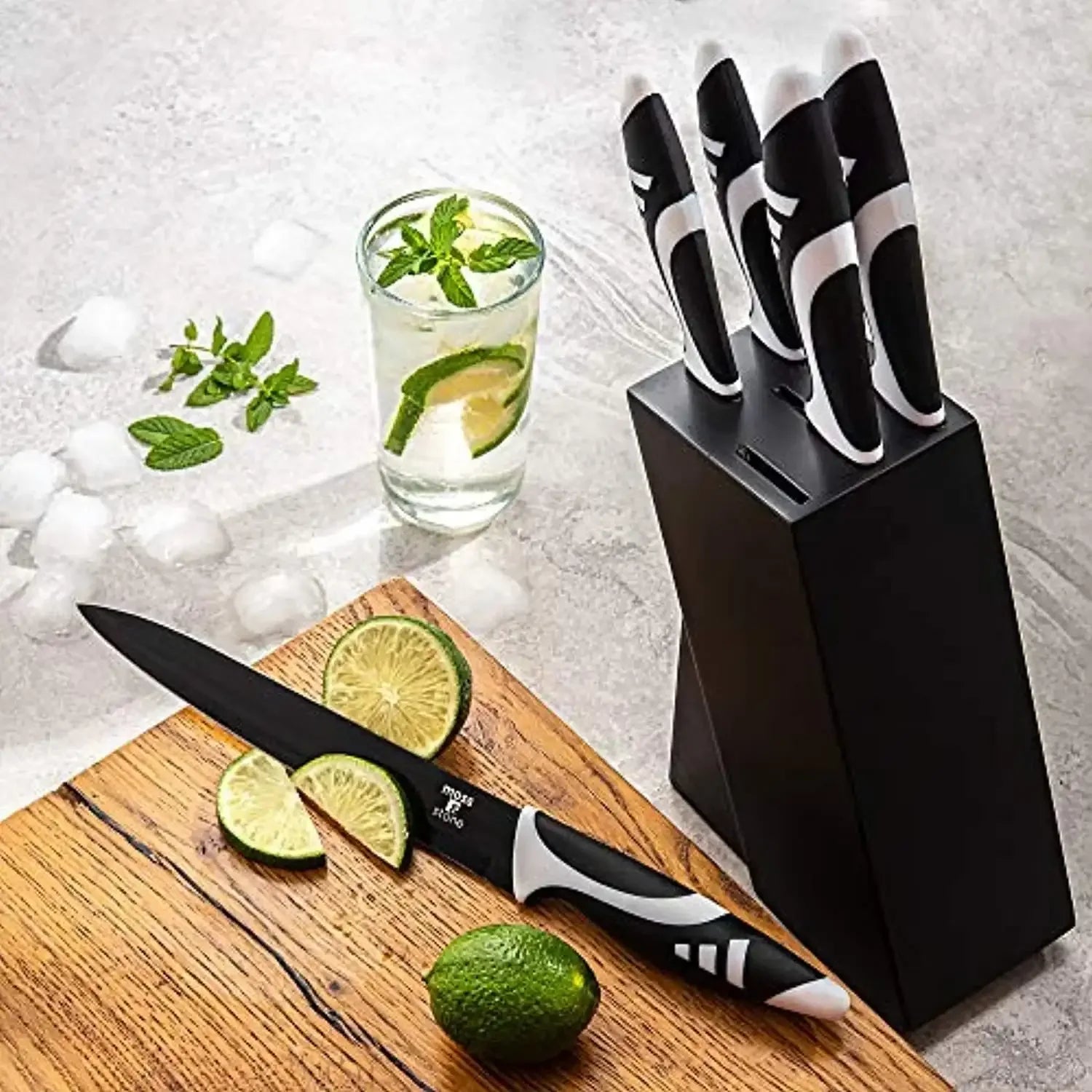 Moss & Stone Professional Kitchen Knife Chef Set, Small Knife Set With Block, Black Titanium Plated Kitchen Knife Set, Stainless Steel Scratch Resistant & Rust Proof Sharp Kitchen Knives. - USA MEGA SHOP