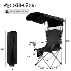 FlexWave Folding Camp Chair，Portable Outdoor Chair，with Shade & Cup Holder，for Camping, Beach, Fishing, and Sports Events