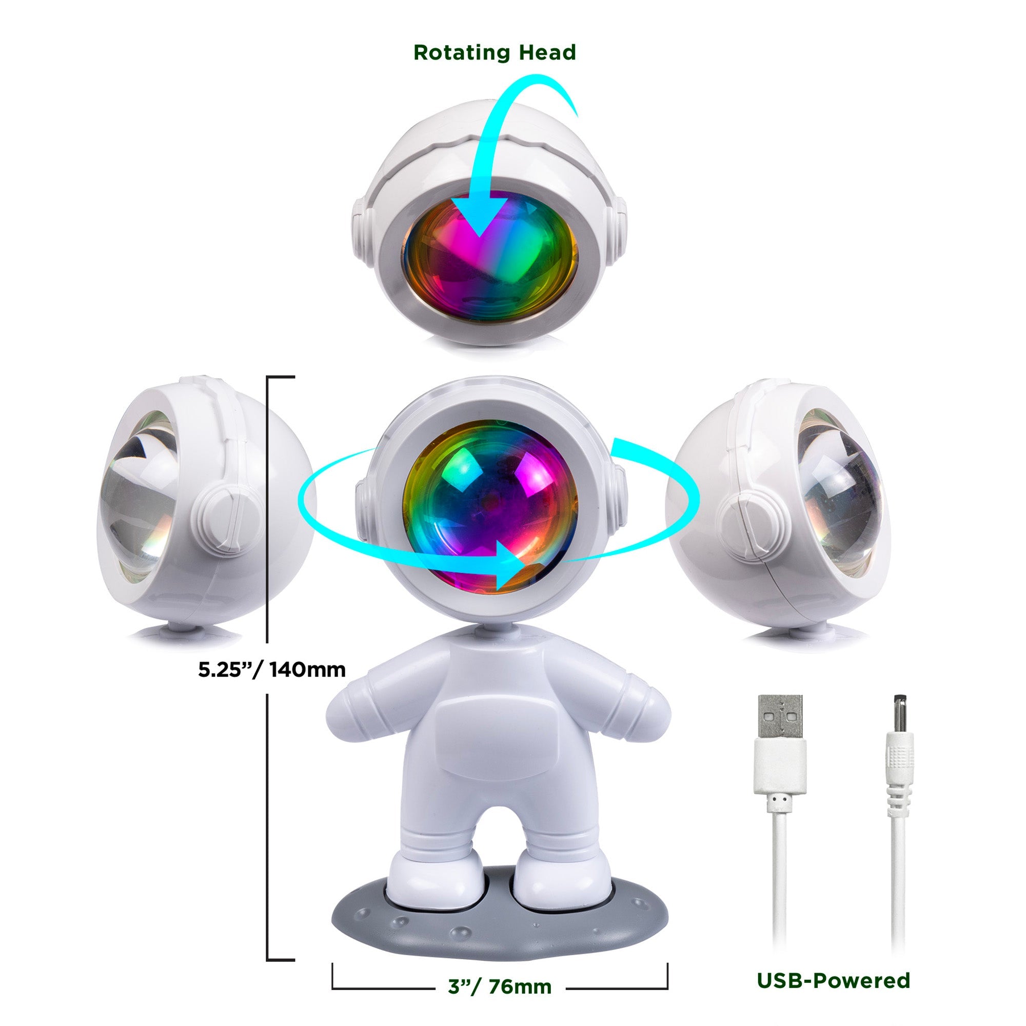 Mini Astronaut Projector Night Light Merkury Innovations- Purple Sunset, Rotating Head, USB Powered