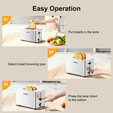 Stainless steel 2-slice toaster with bread positioned in the slots