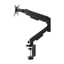 Black VESA monitor mount with extended arm and adjustable vertical post