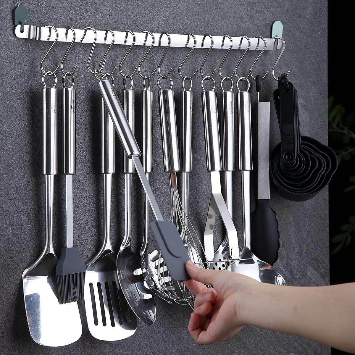 ReaNea Kitchen Utensils Set 37 Pieces, Stainless Steel Cooking Utensils Set, Kitchen Gadgets Cookwarewith Hooks For Hanging Kitchen Tool Set
