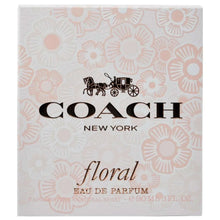 Coach floral eau de parfum box with repeating daisy pattern and bottle silhouette