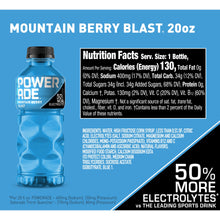 POWERADE Mountain Berry Blast 20 oz bottle with Nutrition Facts and ingredients panel