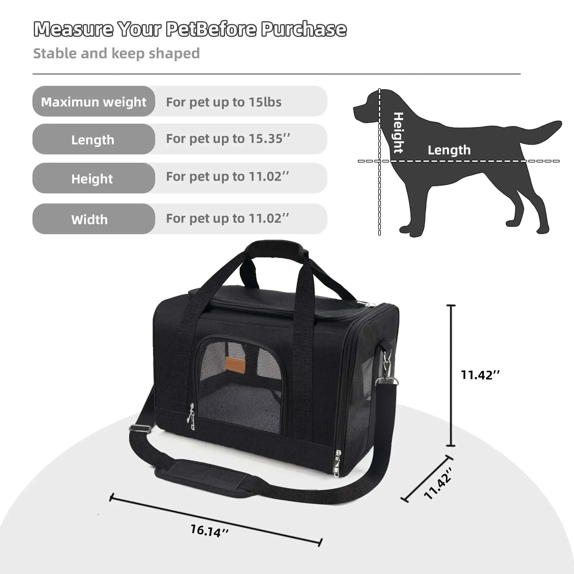 Roypet Small and Medium Pet Carrier, Airline Approved, Collapsible Travel, Black, 15 Lb Limit - USA MEGA SHOP