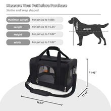 Black pet carrier with front mesh window, length strap, and side zipper door