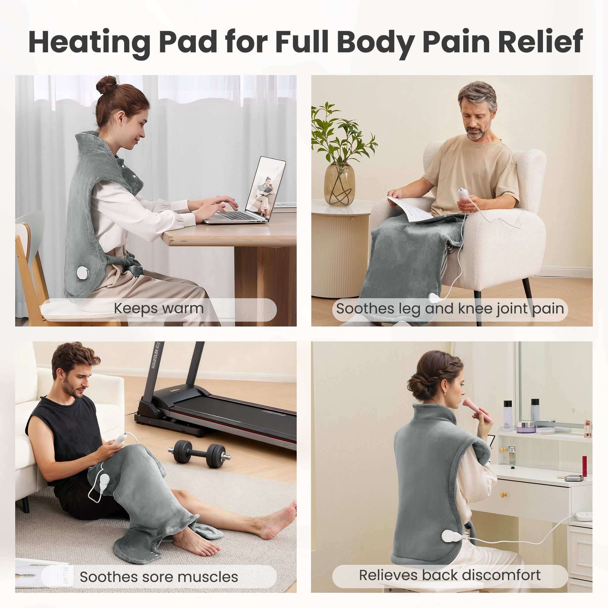 MaxKare Large Heating Pad with 4 Heat Settings & Auto Shut-off for Full Body Stress Relief, 24"x33"- Gray