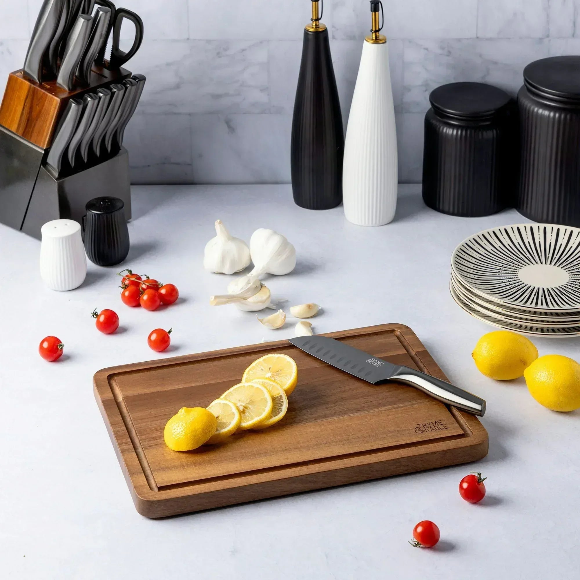 Thyme & Table Large 12"x18" Acacia Wood Cutting Board with Triangle Shaped Anti-Slip Grips