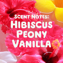 Hibiscus peony vanilla scent notes graphic for laundry detergent