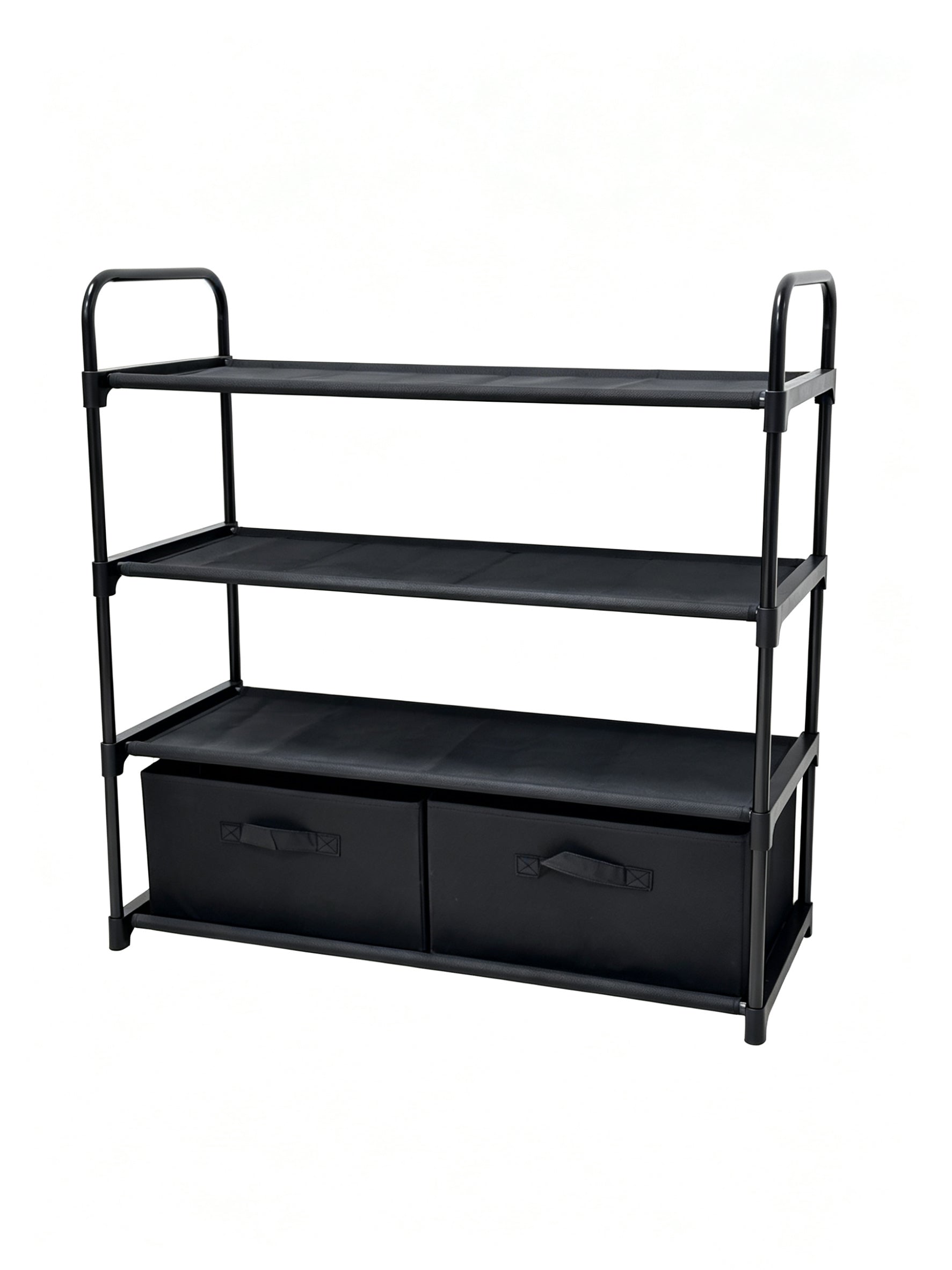 Mainstays 4 Shelf Closet Storage Organizer for Clothes with 2 Fabric Bins, Black, Metal Frame