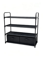 Mainstays 4 Shelf Closet Storage Organizer for Clothes with 2 Fabric Bins, Black, Metal Frame
