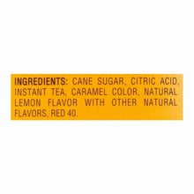 Iced tea mix ingredients panel listing cane sugar, citric acid, instant tea