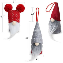 Plush gnome Christmas ornament set of 6 with red and gray hats and hanging loops