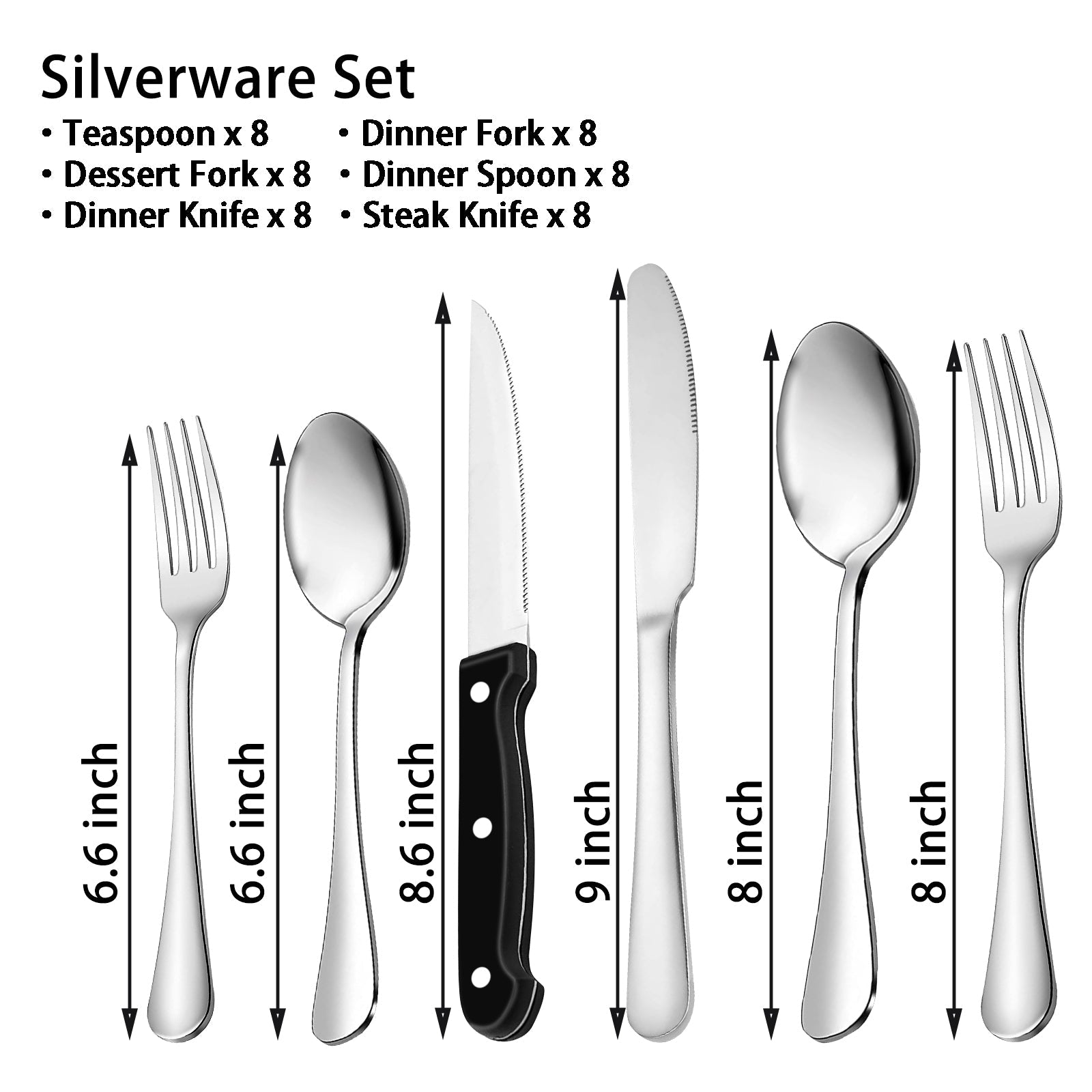 48-Pieces Silverware Set for 8, Stainless Steel Flatware Cutlery Utensil Set forks and Spoons, Kitchen Tableware Set