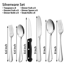 Stainless steel utensil set with forks, spoons, and knives in multiple lengths