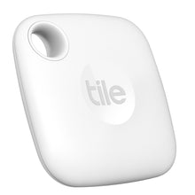 White square Tile tracker with round keyring hole and Tile logo on front
