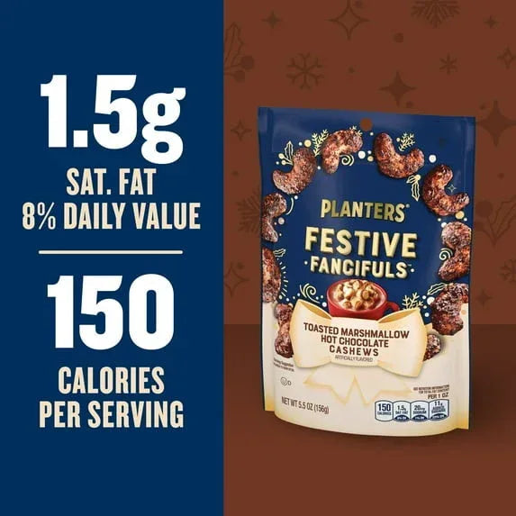 PLANTERS Toasted Marshmallow Hot Chocolate Whole Cashews, Party Snacks, Plant-Based Protein 5.5 oz Resealable Bag