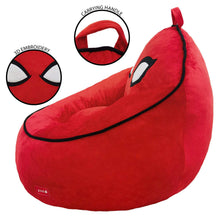 Red Spider-themed bean bag chair with carrying handle and 3D embroidered face