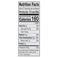 Nutrition Facts label for Texmati white rice, listing calories and nutrients