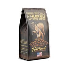 Ground coffee bag, hazelnut medium roast, standing pouch with label