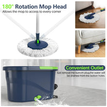 180° rotating spin mop head with microfiber pad and blue base bucket