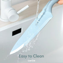 Light blue ceramic knife blade with water-splash, easy-to-clean look
