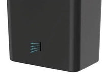 Black plastic automatic trash can with blue indicator light on the side