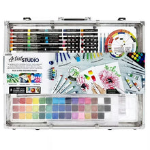 ArtSkills drawing kit case open with watercolor pans, markers, and color wheel chart