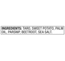 Chip blend ingredients panel listing taro, sweet potato, palm oil, parsnip, beetroot