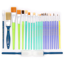 Assorted paint brushes with colored handles and white bristles, 25-piece set