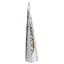 Standing white pistachio snack pouch, side view