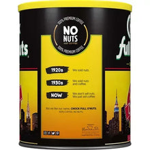 Chock Full O'Nuts ground coffee can, back panel with product notes