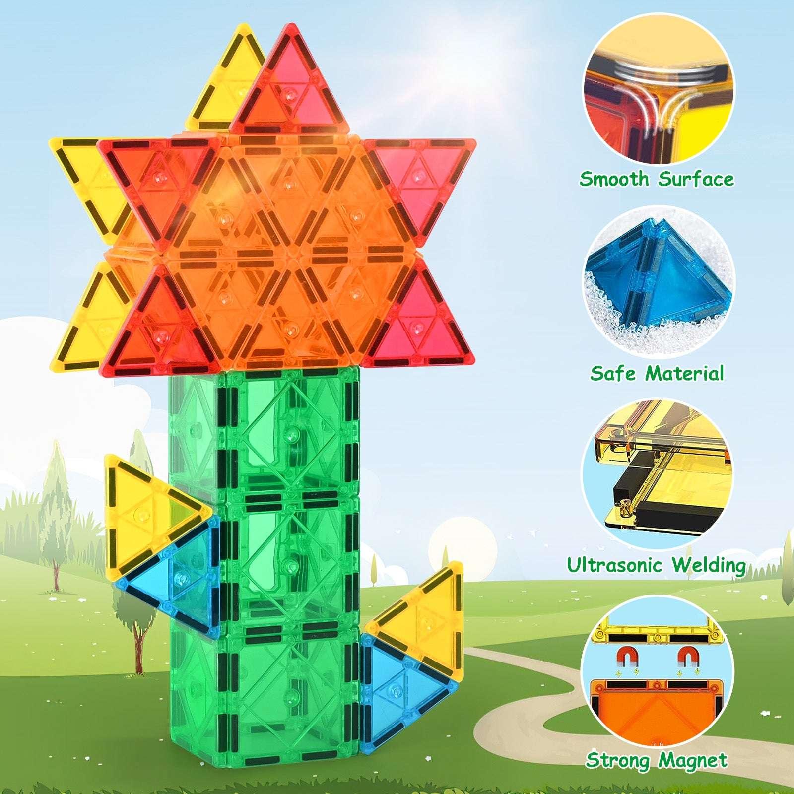 Magnetic Tiles for Kids,Educational Magnetic Building Blocks for Boys Girls, STEM Preschool Kidergarten Learning Toys - USA MEGA SHOP