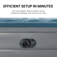 Blue twin airbed mattress with built-in pump control on the side