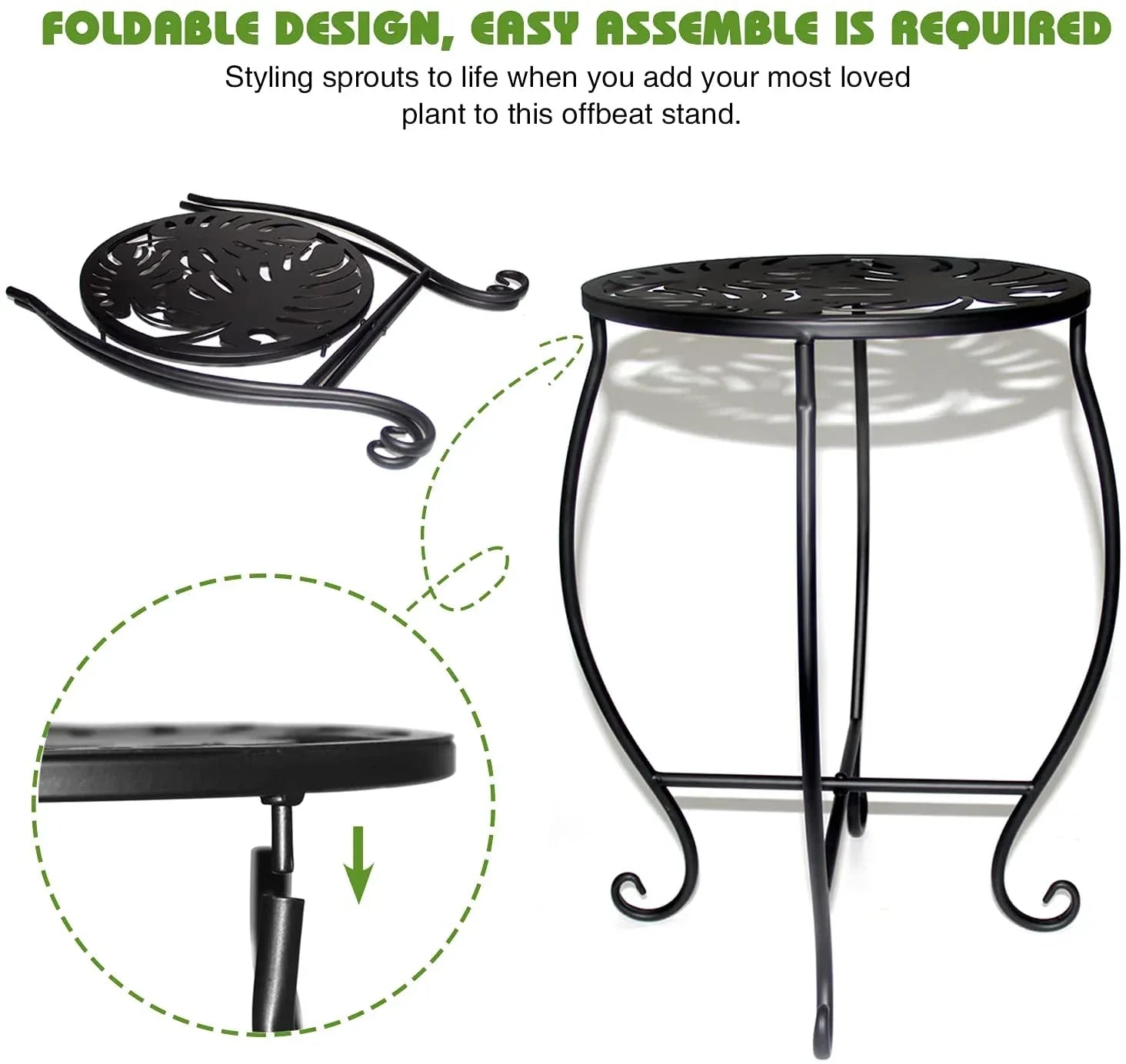 KABB 15'' Tall Plant Stand for Flower Pot Set of 1, Round Metal Plant Stand Indoor, Decorative Black Flower Pot Stand Plant Table - USA MEGA SHOP