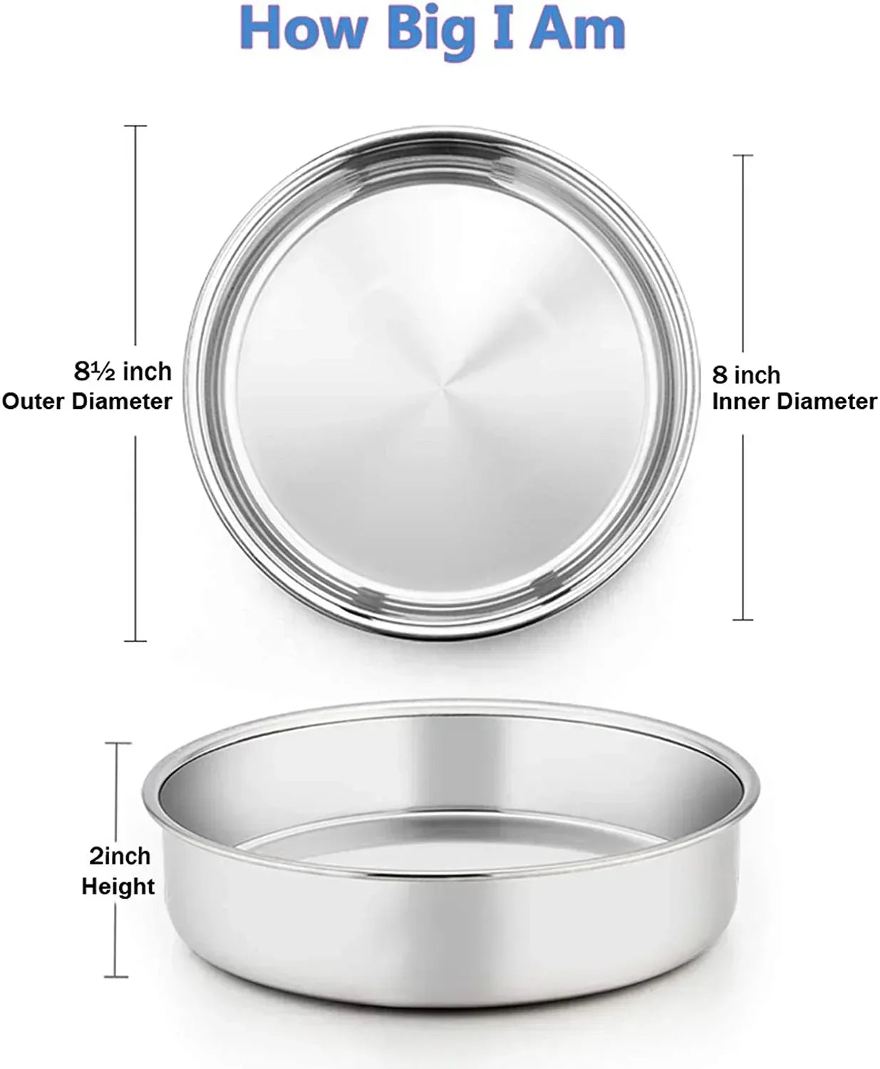 Vesteel Cake Pan, Stainless Steel Round Layer Cake Baking Pans, Non-Toxic & Healthy, Mirror Finish & Dishwasher Safe