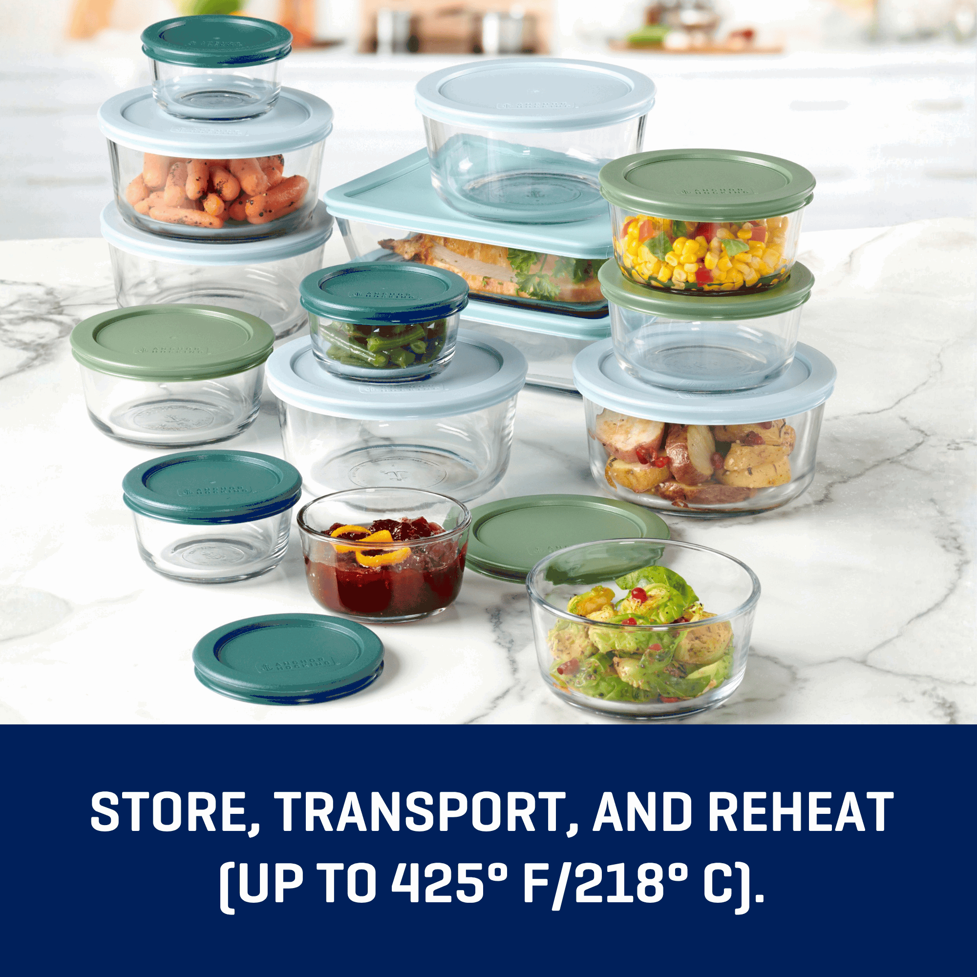 Anchor Hocking 32-Piece Glass Food Storage Containers with Colorful BPA-Free Lids