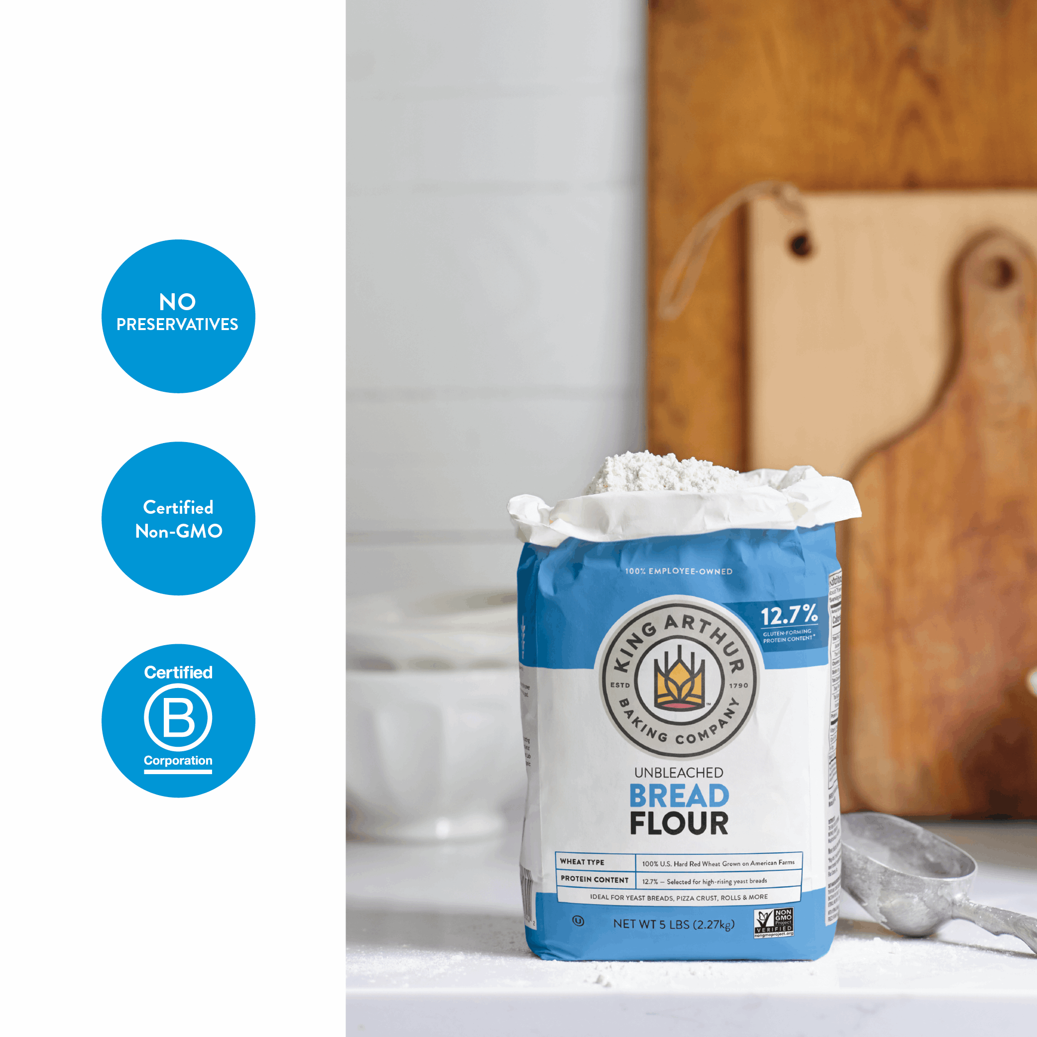 King Arthur Baking Company Non-GMO Project Verified, Certified Kosher Unbleached Bread Flour, 5 lb Bag