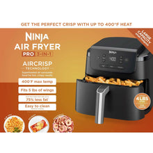 Air fryer box graphic showing Ninja air fryer with fries and wings