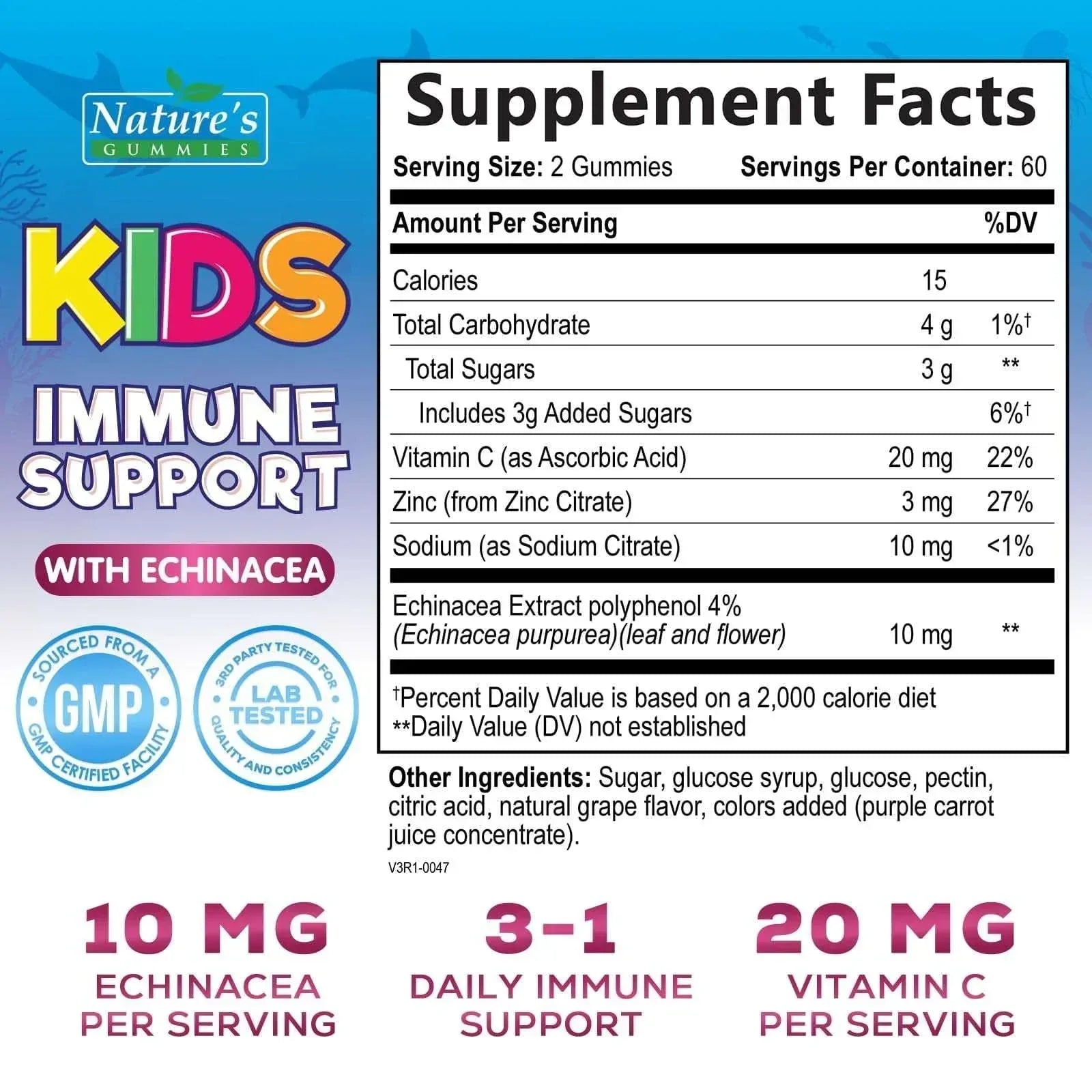 Kids Immune Support Supplement Gummies with Vitamin C, Zinc & Echinacea, Natural Berry Flavor, Ages 4+, 120 Gummies