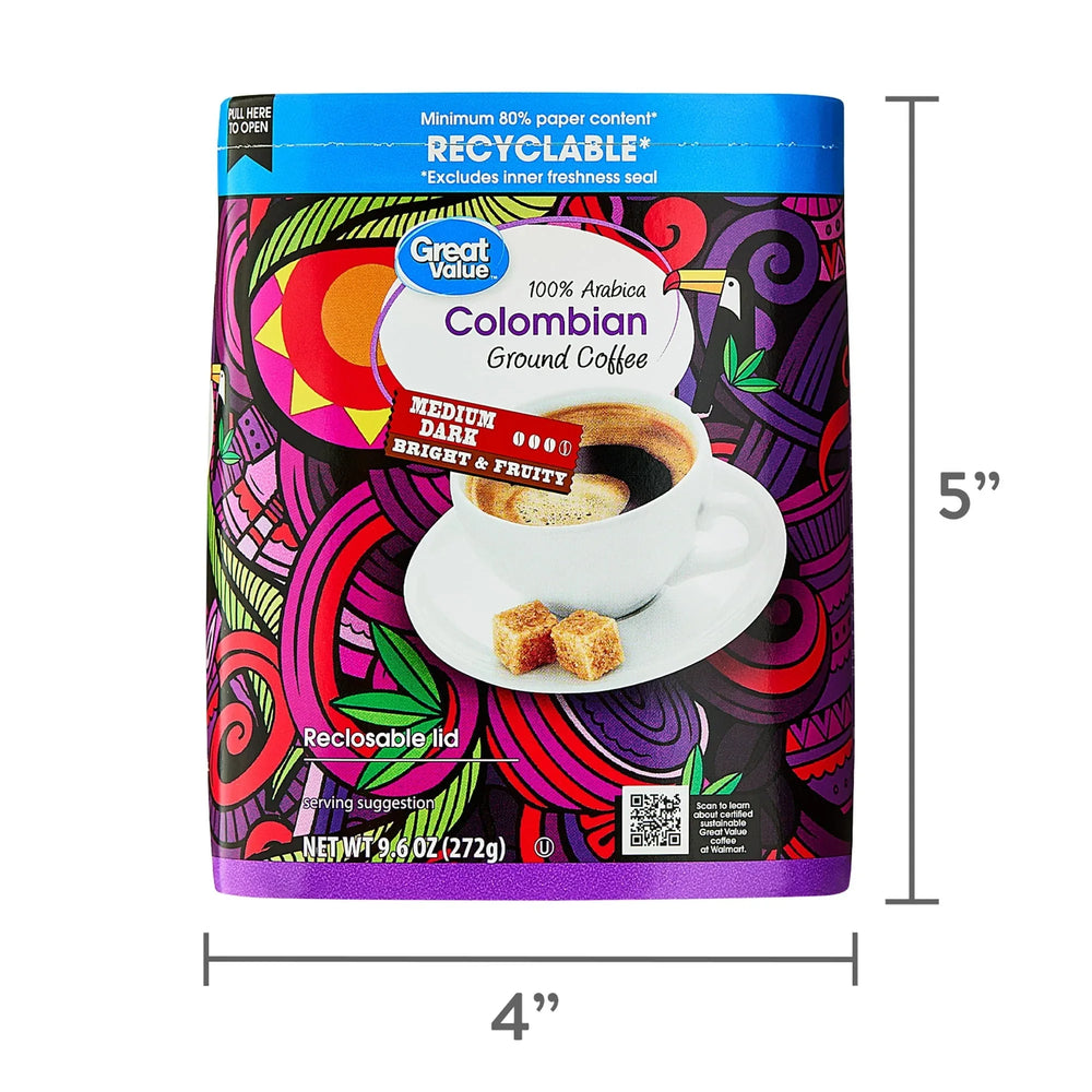 Great Value Colombian Medium Dark Roast Ground Coffee, 9.6 oz - USA MEGA SHOP