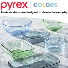 Pyrex tinted glass baking dishes assortment with fluted texture and matching lids
